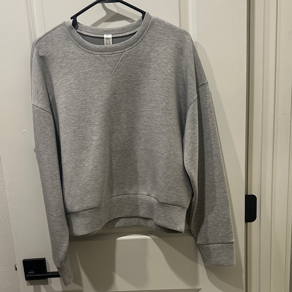 SPANX Light Heather Gray Crewneck Pullover